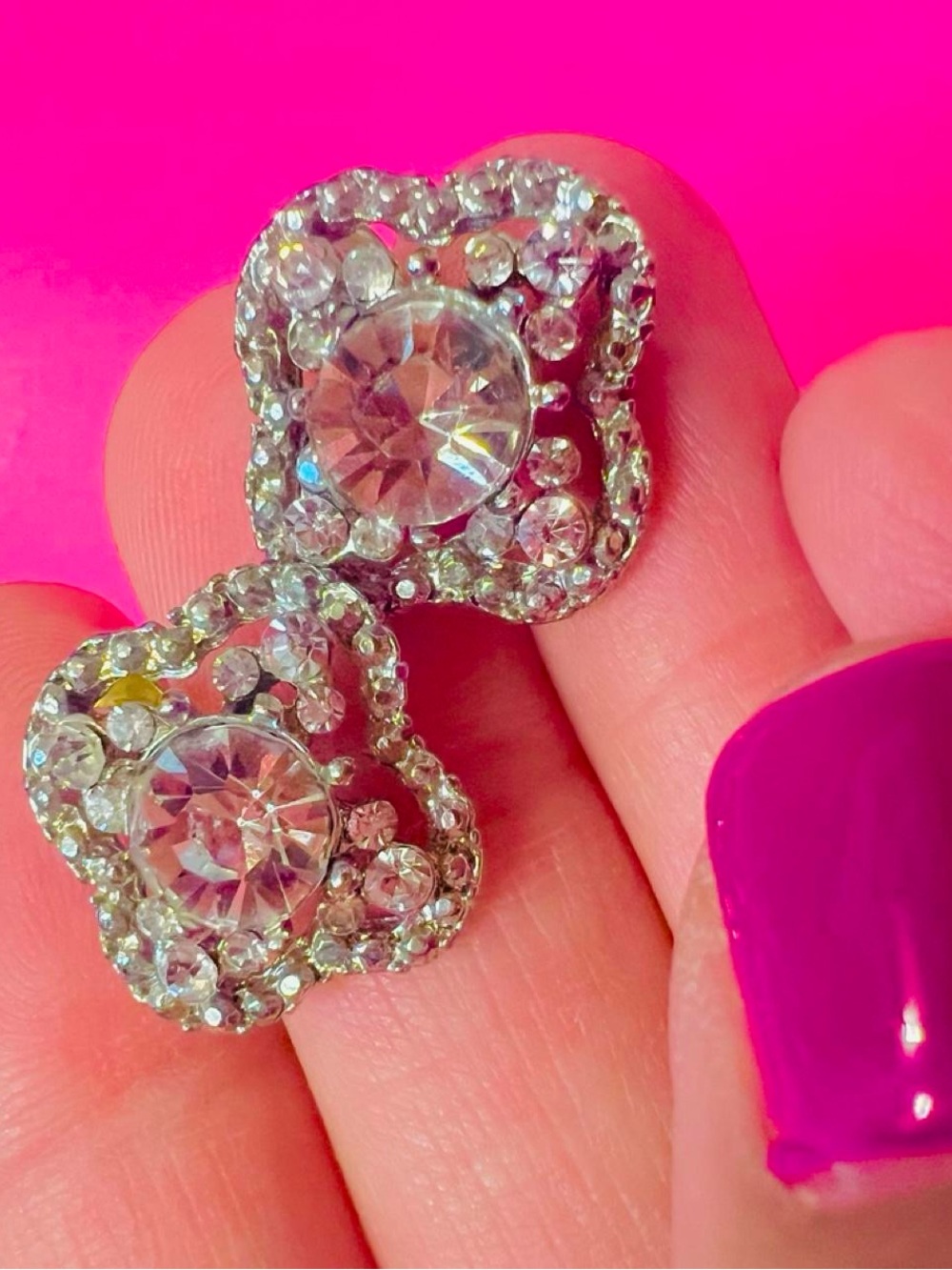 Silvertoned Vintage Style Rhinestone Stud Earrings